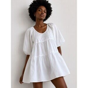 Wilfred Aritzia Women Small White Taffeta Babydoll Mini Dress Balloon Sleeve